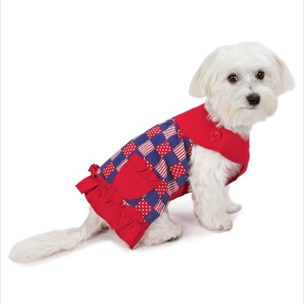 NWT Zack & Zoey Patriotic Pooch Patchwork SPF Dress for Dog Sz.M 16"